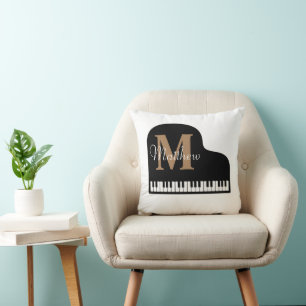 Grand Piano Monogram with name Pianist Throw Pillow