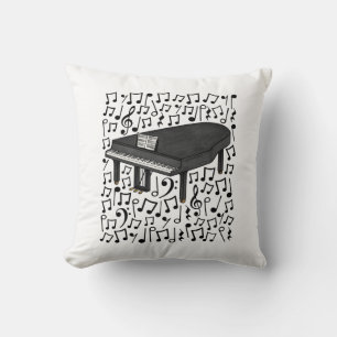 Grand Piano Musical Notes, Pianist Music Teacher Throw Pillow