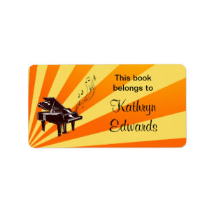 Grand Piano Notes Yellow and Gold Bookplate Label