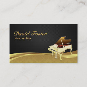Grand Piano Pianist Elegant Black Gold Damask Business Card
