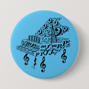 Grand piano, piano, music symbols, 3 inch round button
