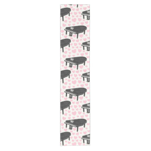 Grand Piano Pink Hearts, Pianist Musician Wedding Short Table Runner