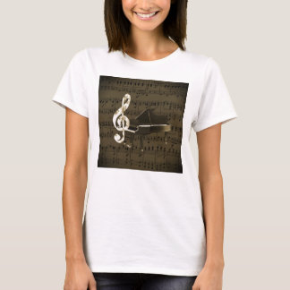 Grand Piano Treble Clef Bronze Sheet Music T-Shirt