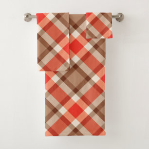 Grand Plaid Moderne, Coral Orange, Brown & Tan
