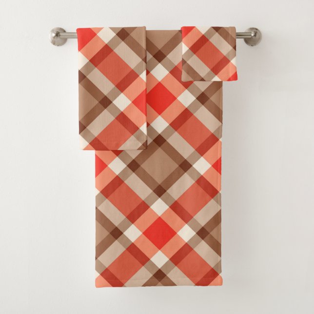 Grand Plaid Moderne, Coral Orange, Brown & Tan (En situation)