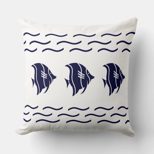 Grand poisson bleu marine & vagues sur un COUSSIN  (Recto)