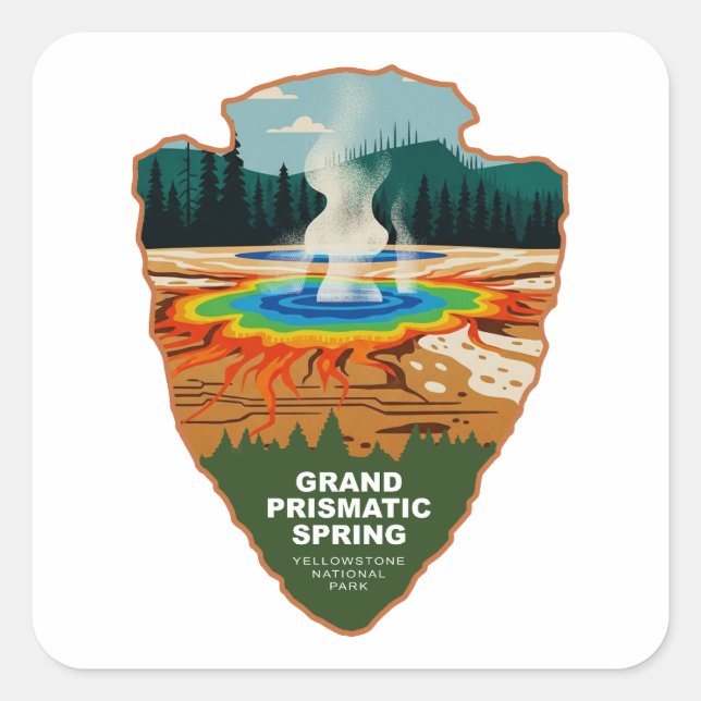 Grand Prismatic Spring Yellowstone Arrowhead Square Sticker (Front)