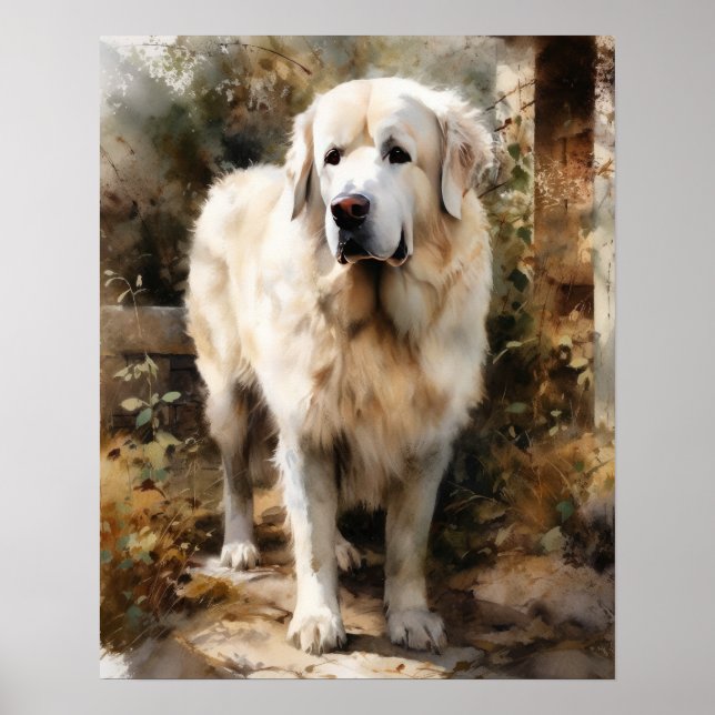 Grand Pyrénées Chien Art Imprimer Poster (Devant)