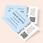 Grand Raffle Prize Draw QR Code Blue Event Ticket<br><div class="desc">A simple raffle ticket template in a modern typography in a minimalist style in simple black and white on a pastel baby blue background. The template can easily be customized with your event details including date, entry price, prizes and charity details. You can also easily upload your event or charity...</div>