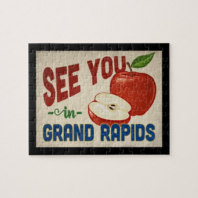 Grand Rapids Michigan Apple - Vintage Travel Jigsaw Puzzle (Horizontal)