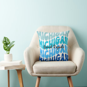 Grand Rapids, Michigan Repeating Blue Throw Pillow