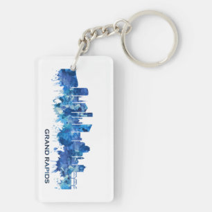 Grand Rapids Michigan Skyline Blue Keychain