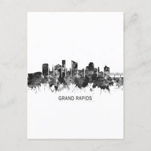 Grand Rapids Michigan Skyline BW Holiday Postcard