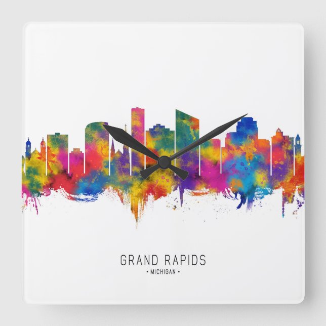 Grand Rapids Michigan Skyline Square Wall Clock (Front)