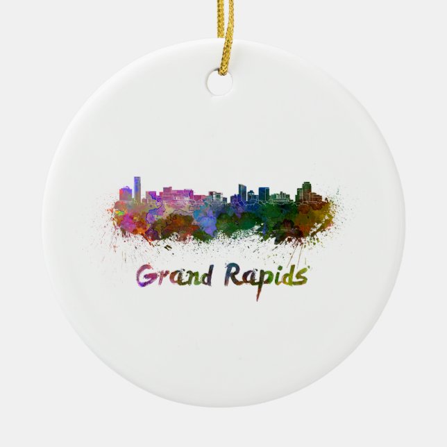 Grand Rapids skyline in watercolor Ceramic Ornament (Front)