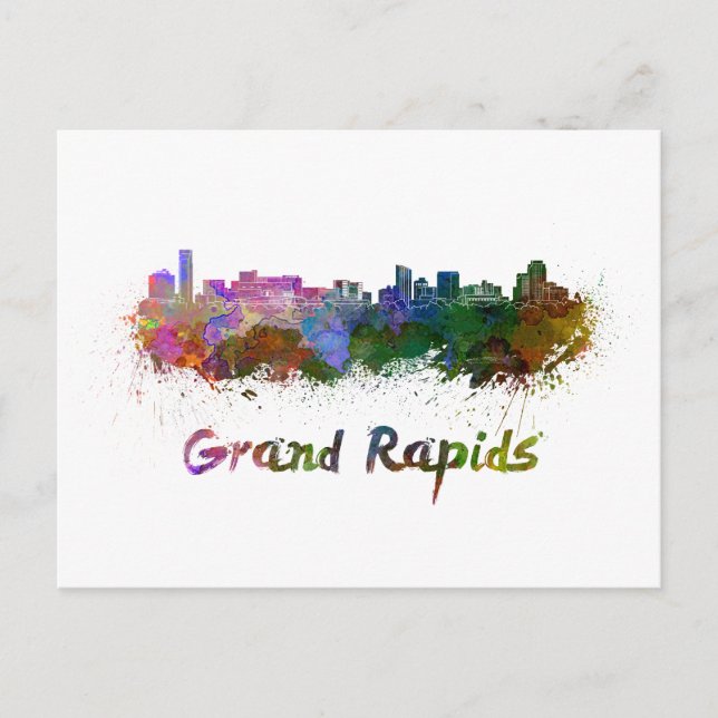 Grand Rapids skyline in watercolor Postcard (Front)
