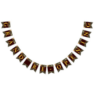 Grand Re-Opening Faux Gold Glitter Balloons Bunting Flags