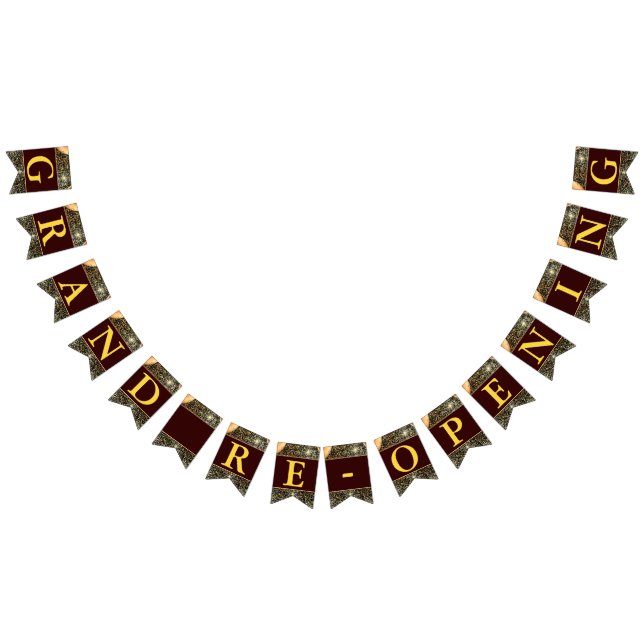 Grand Re-Opening Faux Gold Glitter Balloons Bunting Flags (All)