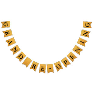 Grand Re-Opening Faux Gold Glitter  Bunting Flags