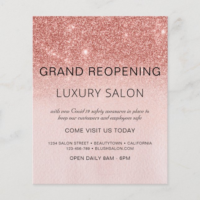 Grand Reopening Rose Gold Glitter Salon Flyer (Front)