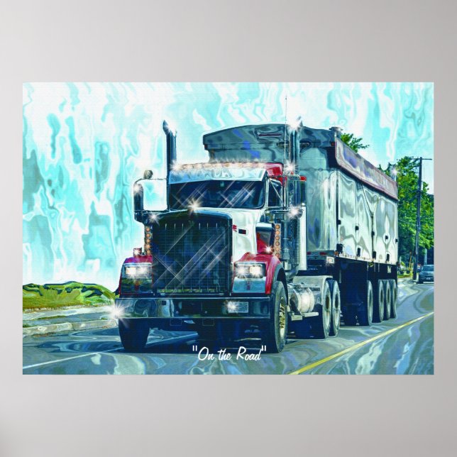 Grand Rig Red Freight Truck Poster d'art du conduc (Devant)