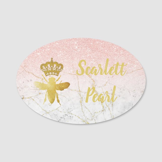 Grand Rose BEE DE REINE Personnalisé Pink Badge ma (Devant)