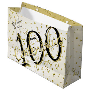 Grand Sac Cadeau 100 ans Centenaire Anniversaire Noir/Or Texte