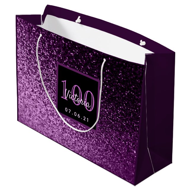 Grand Sac Cadeau 100e anniversaire violet rose nom de la parties sc (Dos Angle)