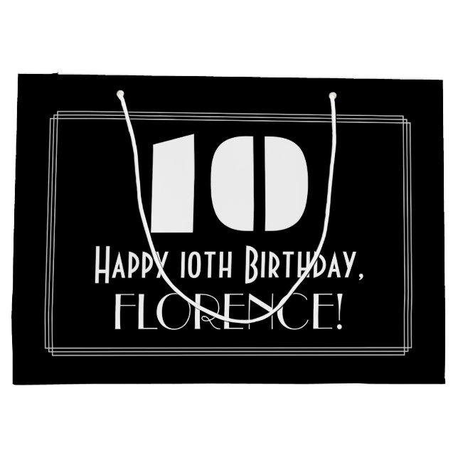 Grand Sac Cadeau 10e anniversaire ~ Art Déco Inspiré Look "10" + No (Dos)