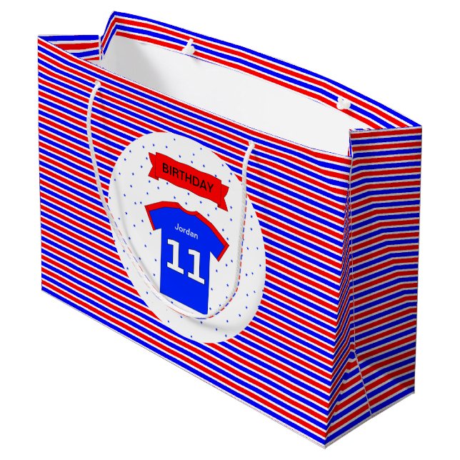 Grand Sac Cadeau 11e anniversaire personnalisé rouge bleu (Dos Angle)