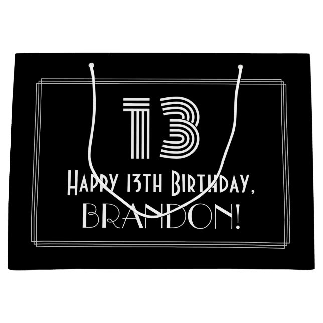 Grand Sac Cadeau 13e anniversaire — Art Déco Inspiré Look "13" & No (Devant)