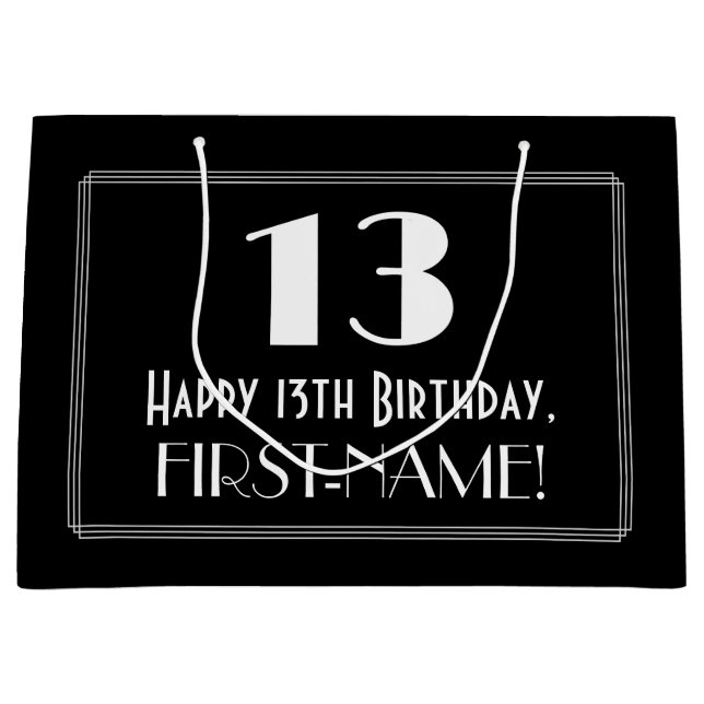 Grand Sac Cadeau 13e anniversaire : Style Art Déco inspiré "13", No (Devant)