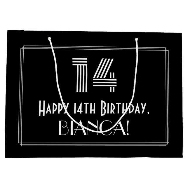 Grand Sac Cadeau 14e anniversaire — Art Déco Inspiré Look "14" & No (Dos)