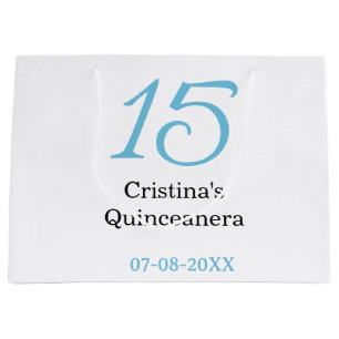 Grand Sac Cadeau 15e anniversaire de quinceanera bleu noir lettre n