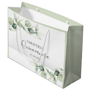 Grand Sac Cadeau 15e anniversaire Eucalyptus Verdure Quinceanera