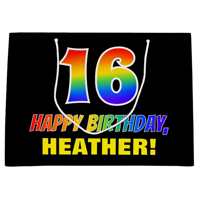 Grand Sac Cadeau 16e anniversaire : Bold, amusant, simple, arc-en-c (Devant)