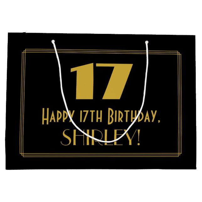 Grand Sac Cadeau 17e anniversaire — Art Déco Inspiré Look "17" & No (Dos)