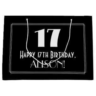 Grand Sac Cadeau 17ème anniversaire : Art Déco Style inspiré "17", 