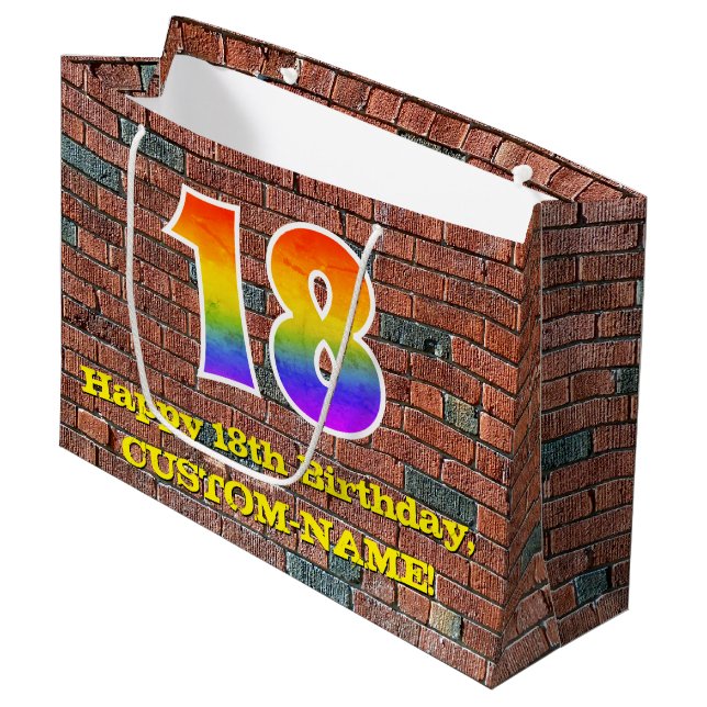Grand Sac Cadeau 18e anniversaire : Amusant, Arc-en-ciel inspiré pa (Devant Angle)