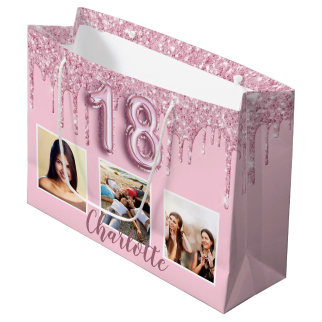 Grand Sac Cadeau 18e anniversaire blush rose parties scintillant go (Devant Angle)