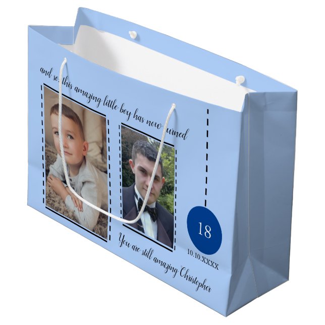 Grand Sac Cadeau 18e anniversaire Extraordinaire nom date photos bl (Devant Angle)