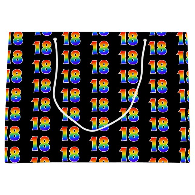 Grand Sac Cadeau 18e anniversaire : Fun Rainbow Event Numéro 18 Mot (Devant)