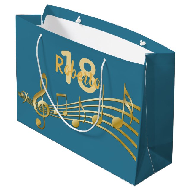 Grand Sac Cadeau 18e anniversaire turquoise notes de musique verte (Dos Angle)