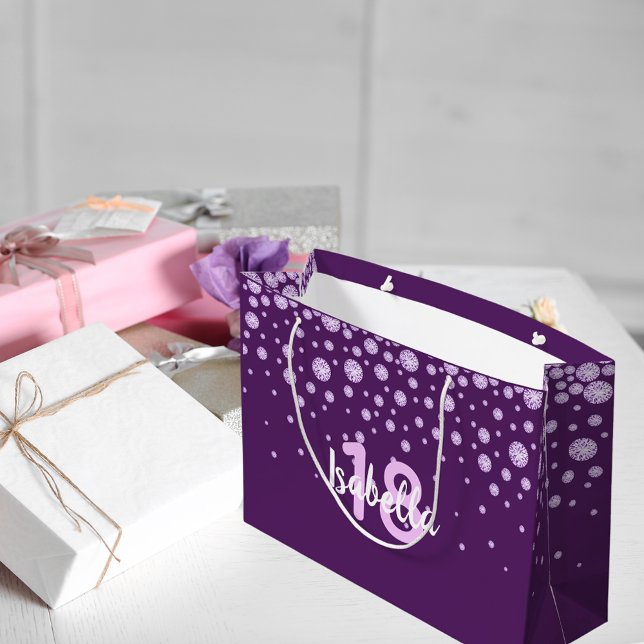 Grand Sac Cadeau 18e anniversaire violet monogramme nom diamants (Créateur téléchargé)
