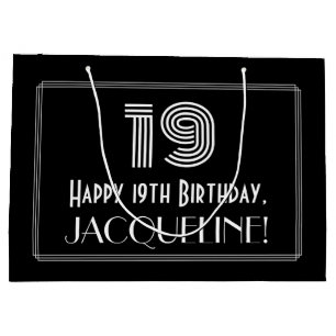 Grand Sac Cadeau 19e anniversaire — Art Déco Inspiré Look "19" & No