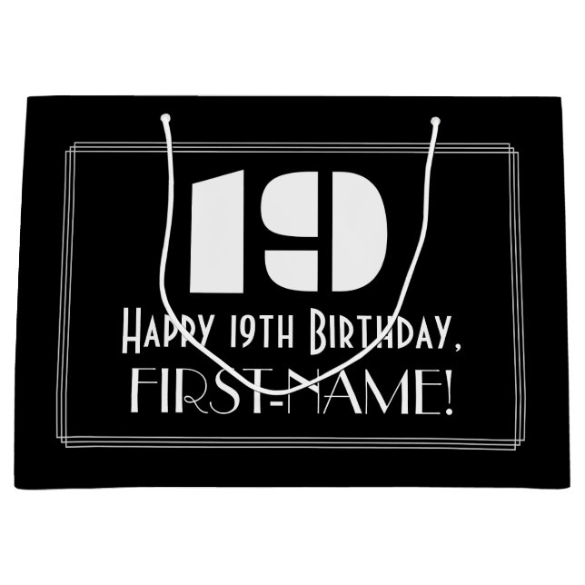 Grand Sac Cadeau 19e anniversaire ~ Art Déco Inspiré Look "19" + No (Devant)