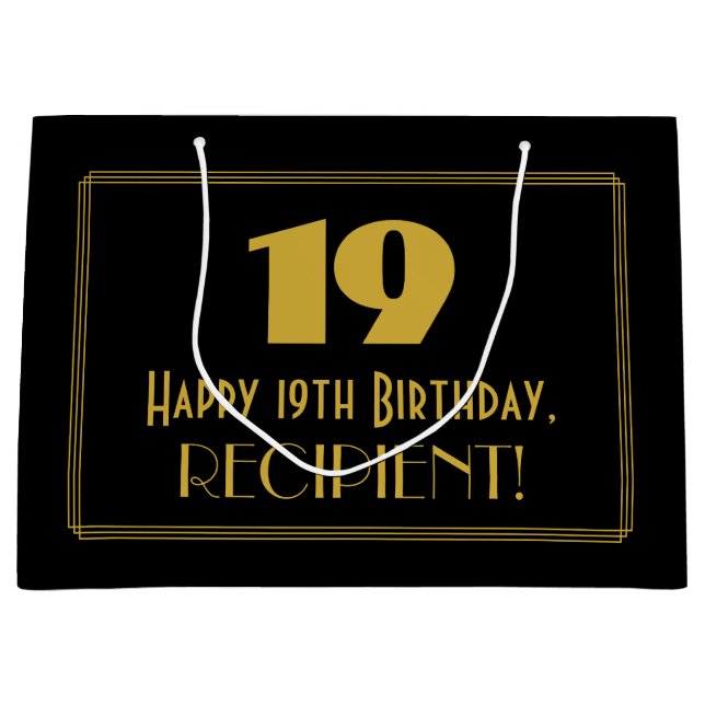 Grand Sac Cadeau 19e anniversaire — Art Déco Inspiré Look "19" & No (Devant)