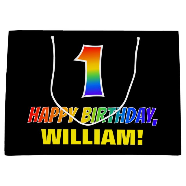 Grand Sac Cadeau 1er anniversaire : Bold, amusant, simple, arc-en-c (Devant)