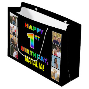 Grand Sac Cadeau 1er anniversaire : Rainbow Text, Custom Photos & N