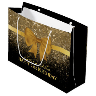 Grand Sac Cadeau 21e anniversaire Black Gold Parties scintillant ét